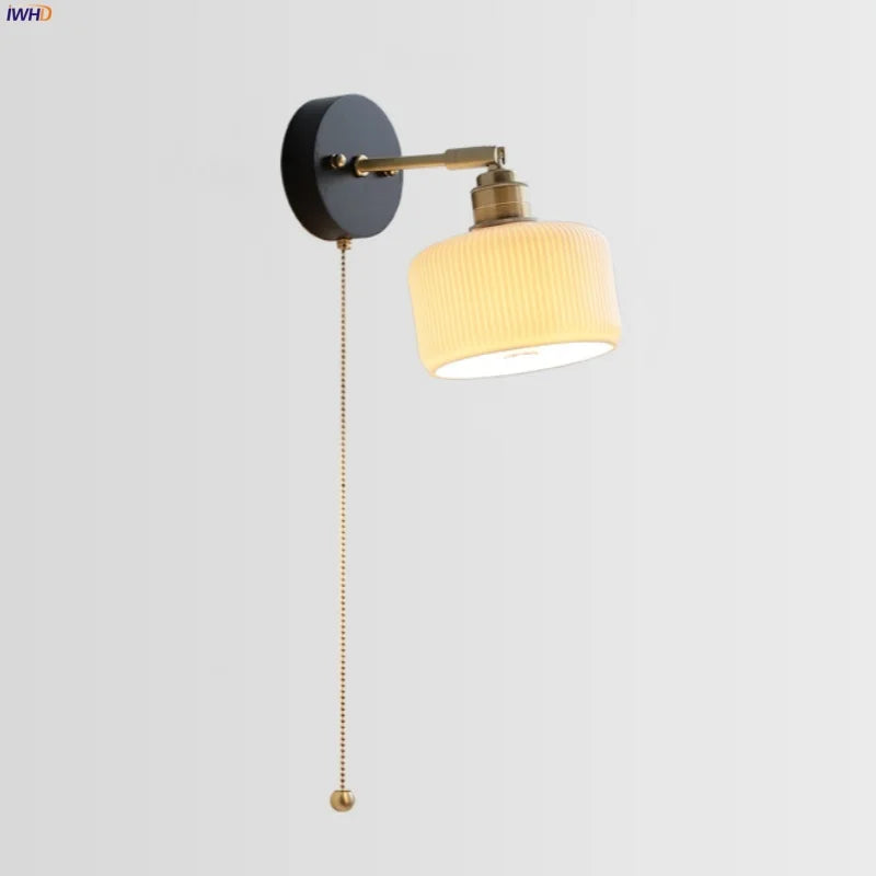 Copper LED Wall Lights Pull Chain Switch Modern Bedside Lamp