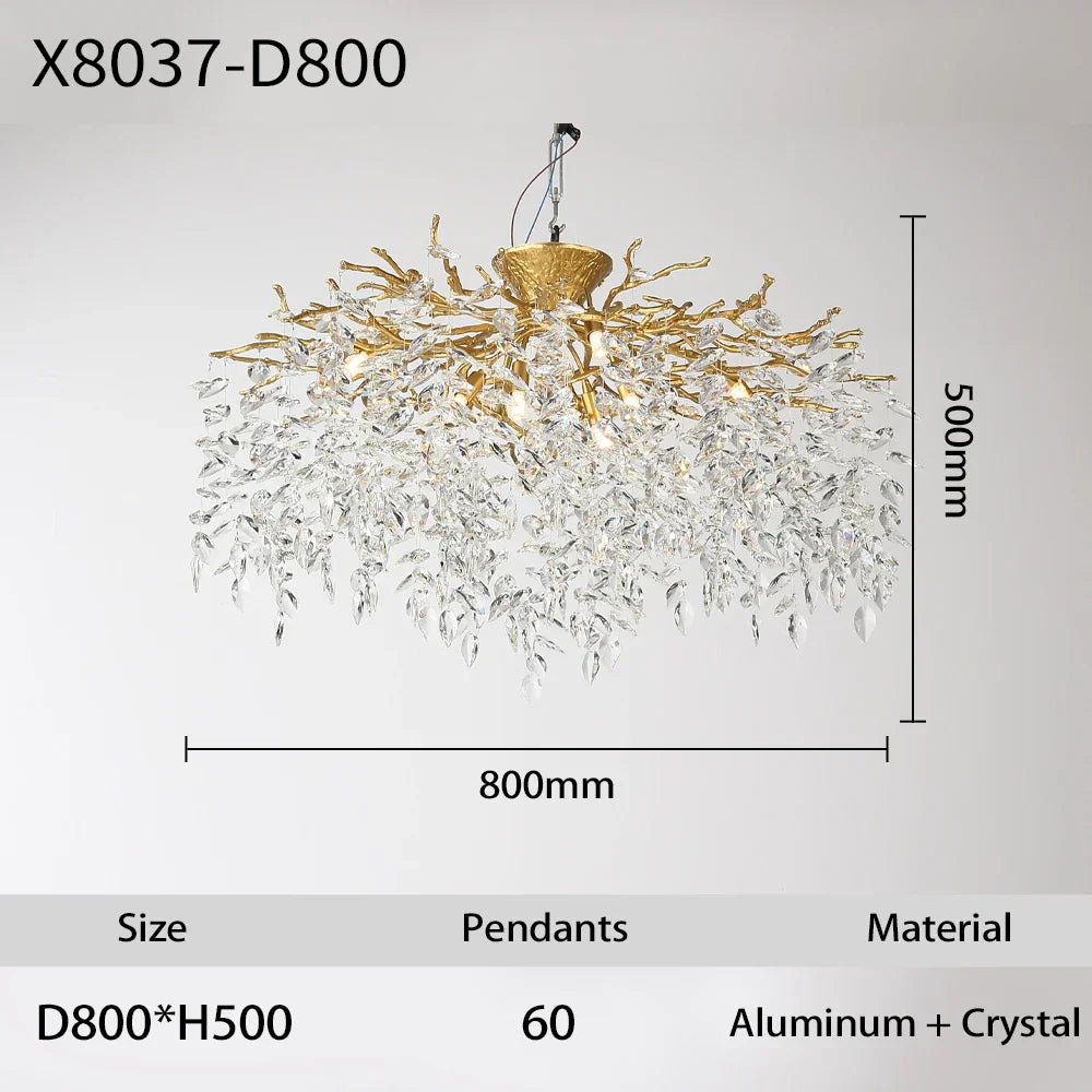 Branch Crystal LED Ceiling Chandelier in Gold/Black for Dining Room Lobby