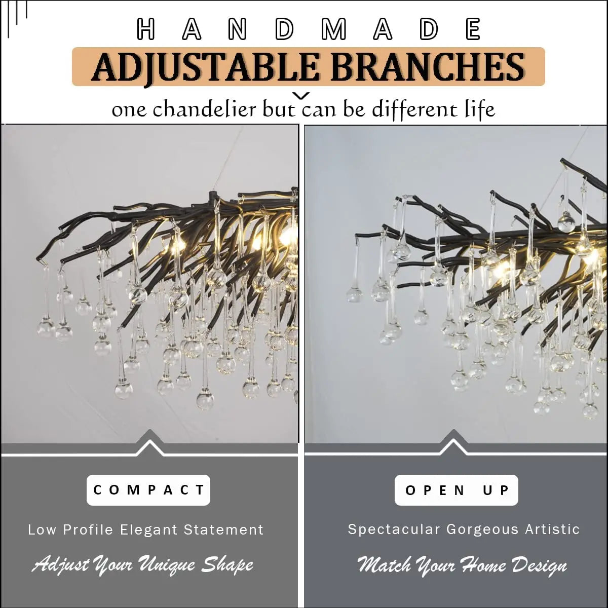 Crystal Chandelier: Black/Gold/Chrome Ceiling Lamp for Living Room & Dining Table