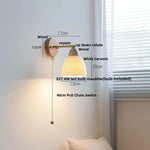 Wood Canopy LED Wall Light Pull Chain Switch Nordic Modern Bedside Sconce