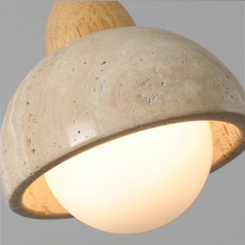 Japanese LED Hanging Lamp Yellow Travertine Pendant Lighting for Bedroom and Dining Room