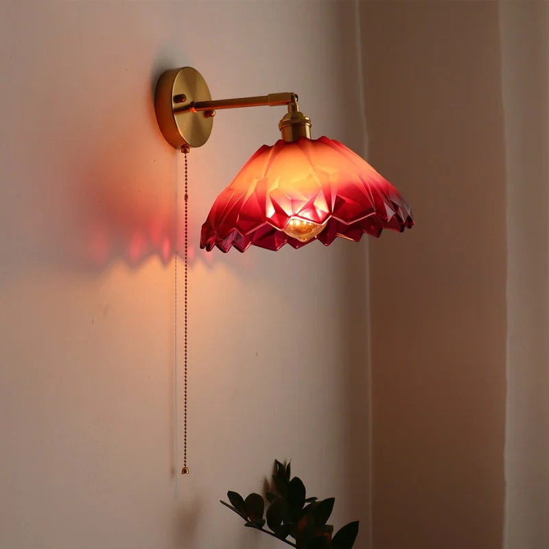 Japanese Style LED Glass Copper Wall Lamp Sconce for Restaurant, Bar, Bedroom, Bathroom