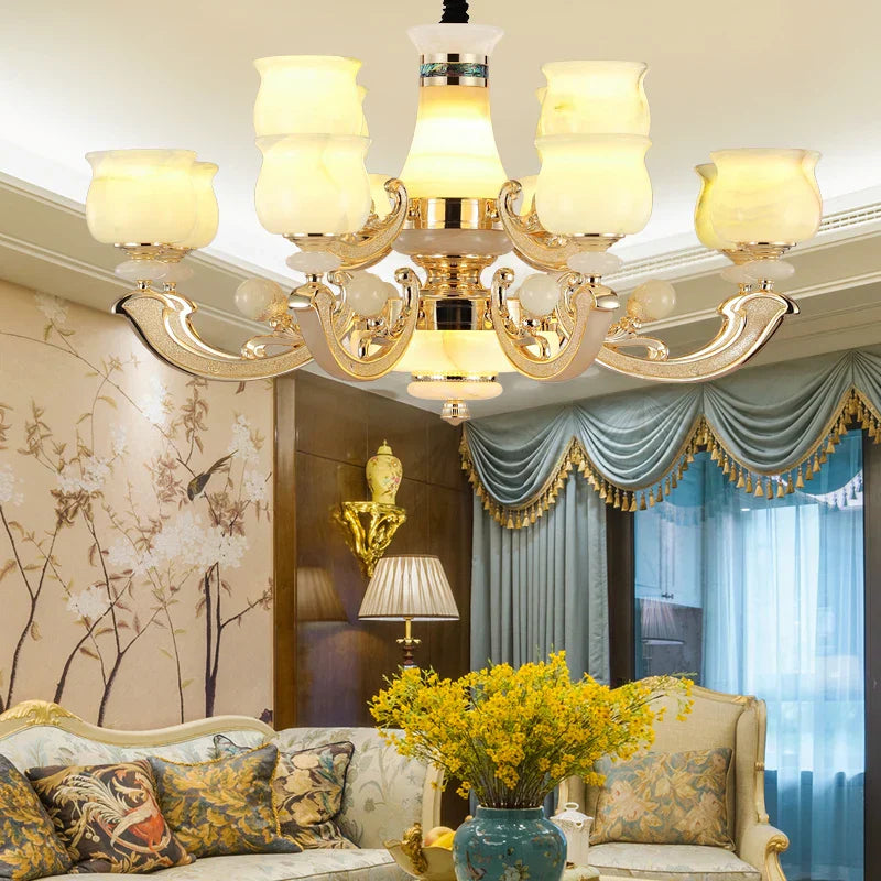 Natural Afghan Jade Villa Chandelier: High-Grade Living Room Lamp for Luxurious Atmosphere