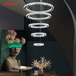 Crystal Chrome LED Pendant Light Rings Chandelier for Living Room Bedroom