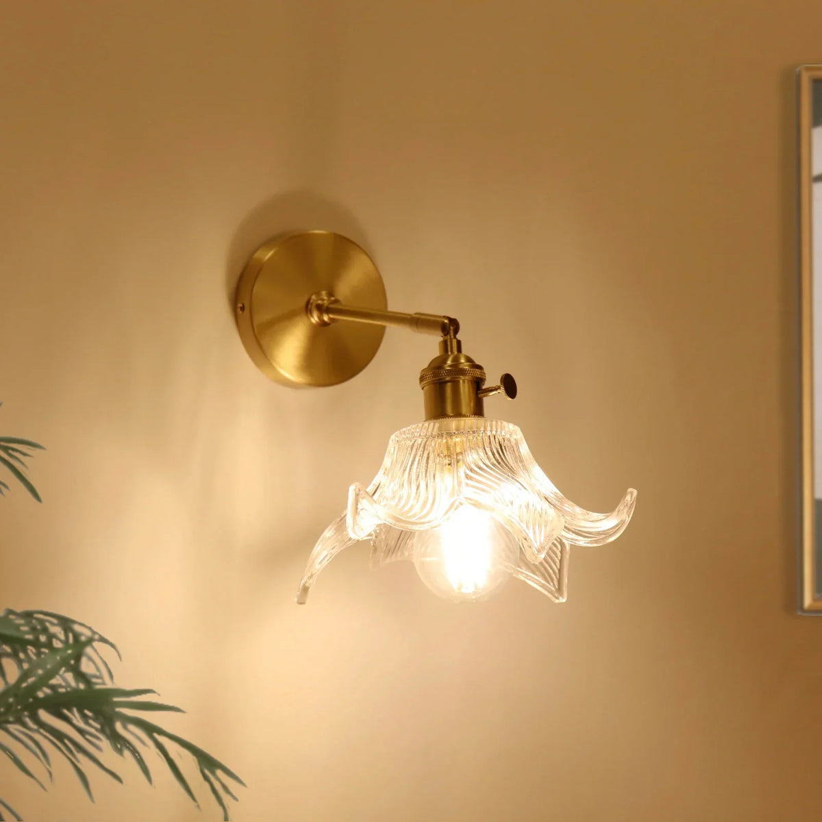 Flower Glass LED Wall Lamp Pull Chain Switch Up Down Rotate Wall Light
