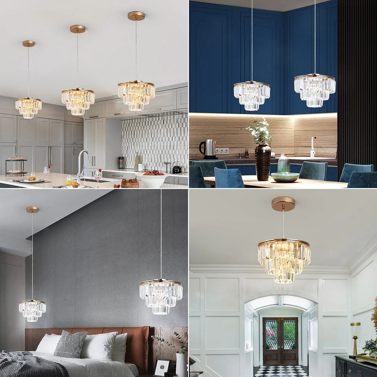 Crystal LED Pendant Light for Kitchen Island Living Dining Room Chandelier
