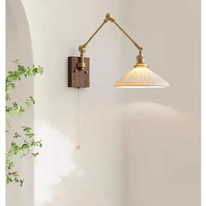 Rotatable Wood Ceramic LED Wall Sconce for Bedroom Study and Bar