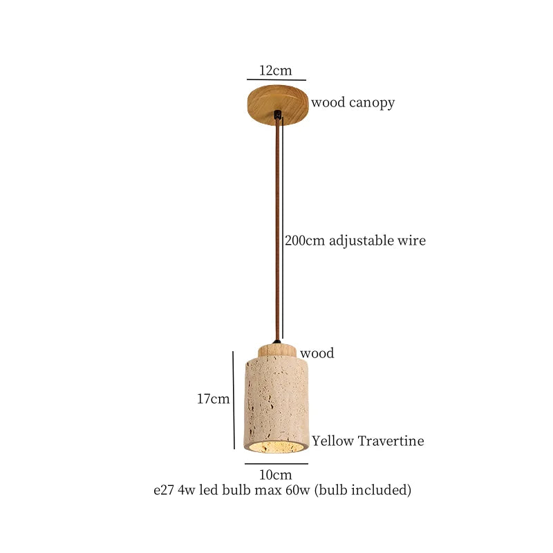 Yellow Travertine Spherical Stone LED Pendant Light for Bedroom Dining Living Room