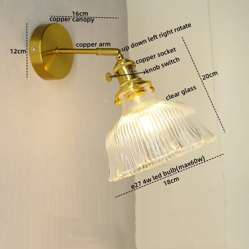 Nordic LED Wall Lights Pull Chain Switch Copper Glass Home Decor