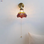 Glass LED Wall Light Tiffany Style Sconce, Pull Chain Switch, Colorful Design