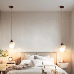 White Glass LED Pendant Lamp with Wood Base - Nordic Modern Hanging Light