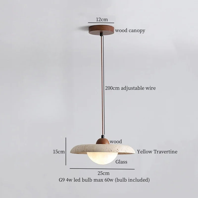 Yellow Travertine LED Hanging Pendant Light for Home Decor Bedroom Dining Living Room