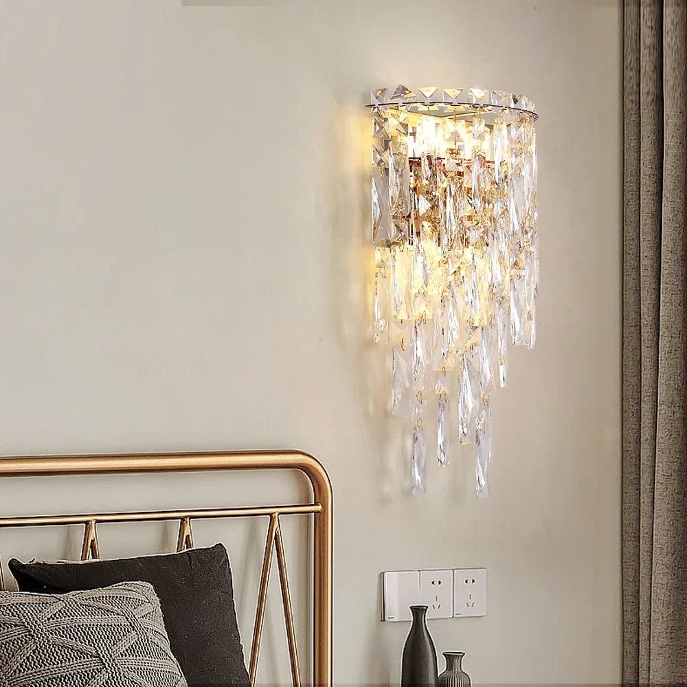 LED Crystal Sconce Wall Lamp: Modern Luxury Lighting for Living Room, Bedroom, and Corridor.