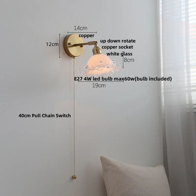 White Glass Copper Wall Sconce LED Stair Light Fixture - Modern Nordic Design