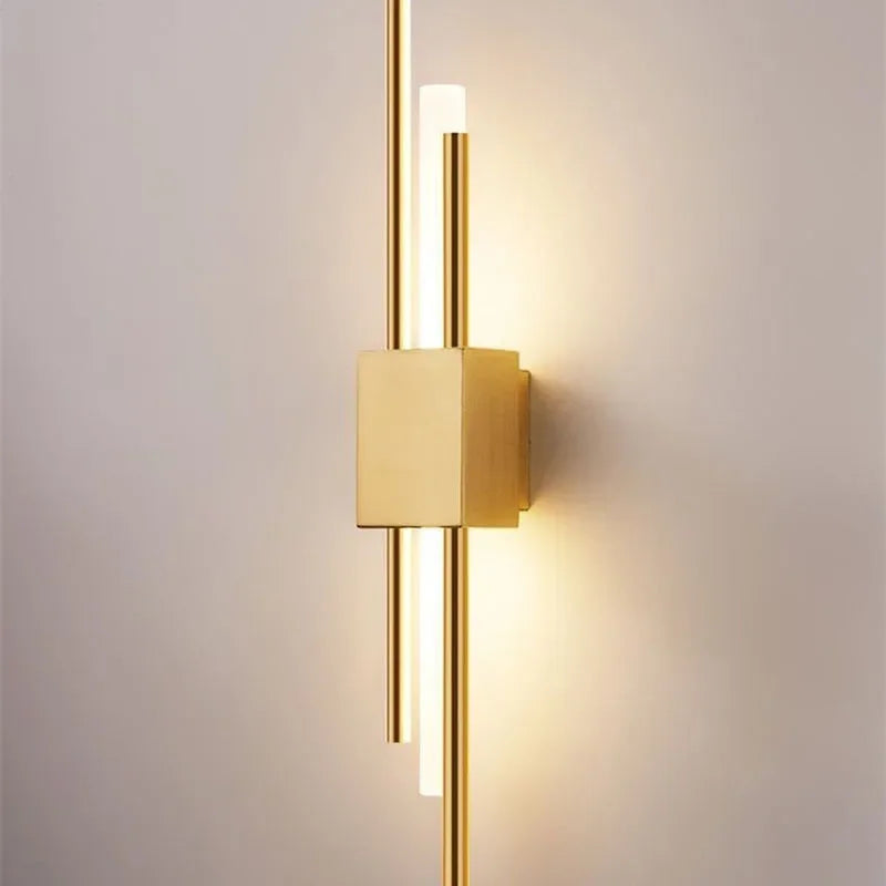 Gold Tube Wall Sconce Iron Acrylic Modern Bedroom Living Room Lamps