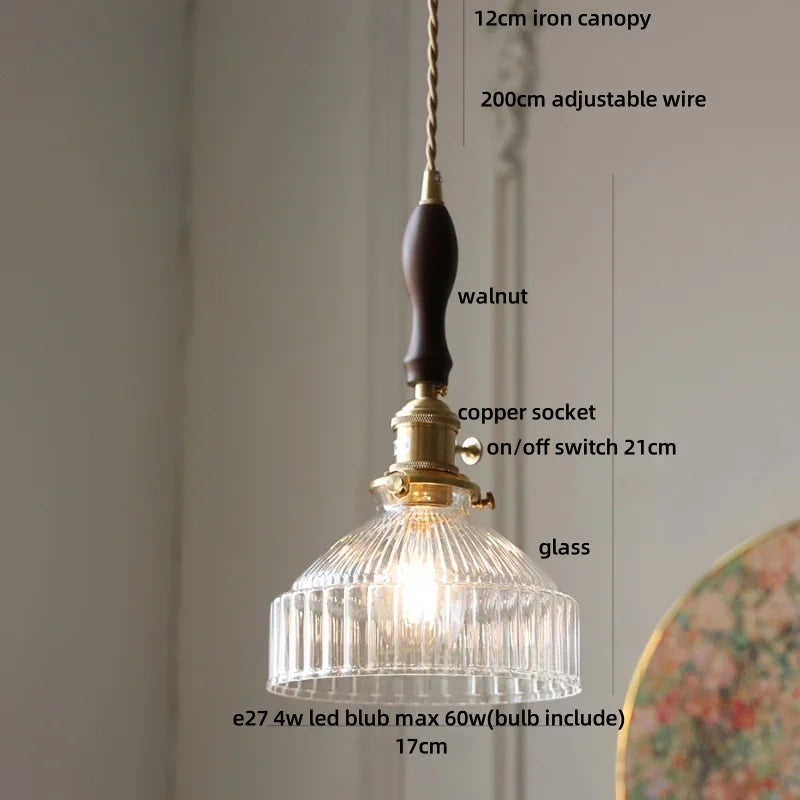 Walnut Wood & Glass LED Pendant Lamp Modern Nordic Style
