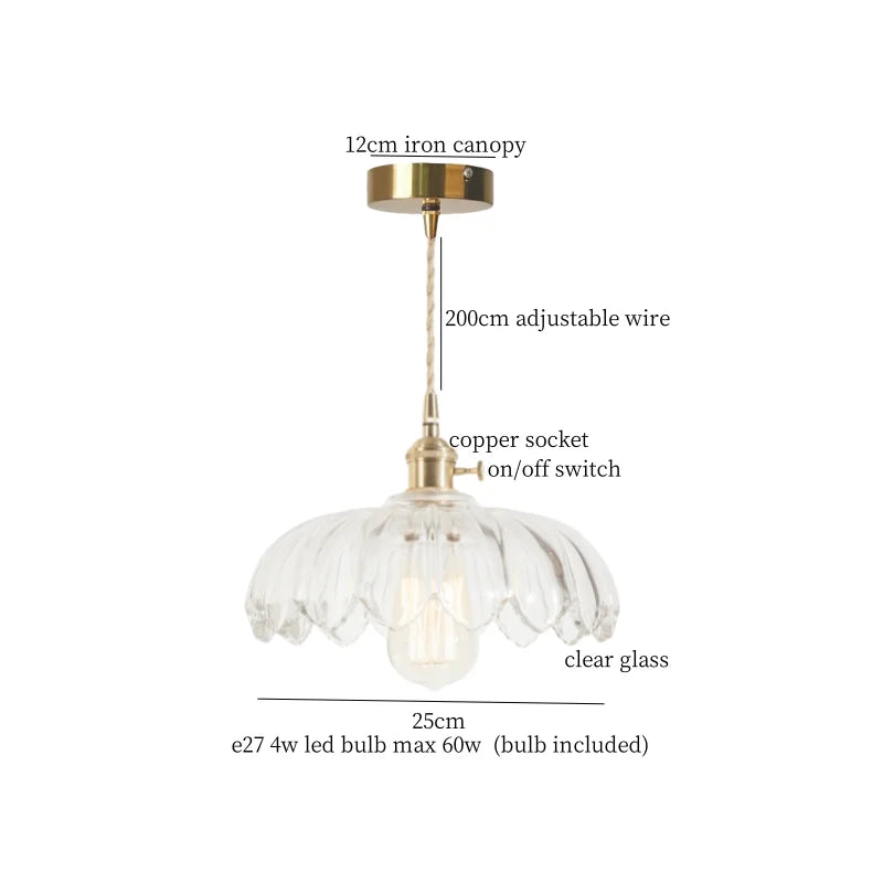 Afralia™ Brass Glass LED Pendant Lamp for Cafe Bar Restaurant Bedroom Loft