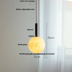 White Globe Glass LED Pendant Light Fixture with Walnut Wood, Adjustable, Nordic Modern Style