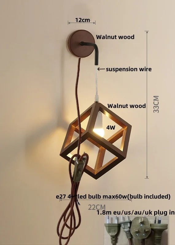 Cube LED Wall Lights | Modern Nordic Wood Design for Home Decor