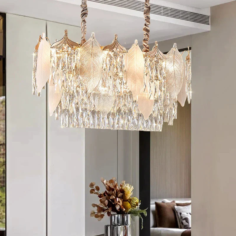 Crystal Leaves Chandelier: Elegant Postmodern Lighting for Living Room, Dining Room, Bedroom