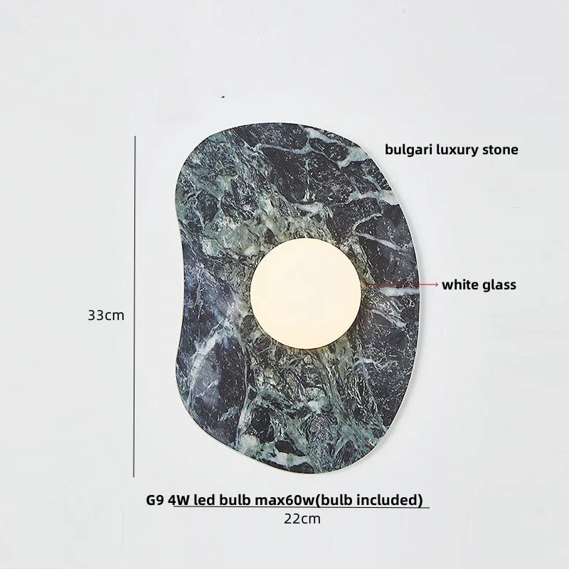 Green Marble Stone LED Wall Sconce Lighting for Bedroom and Hallway