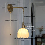 Smoke Gray Glass LED Wall Light Fixture Minimalist Pull Chain Switch Bedside Lamp