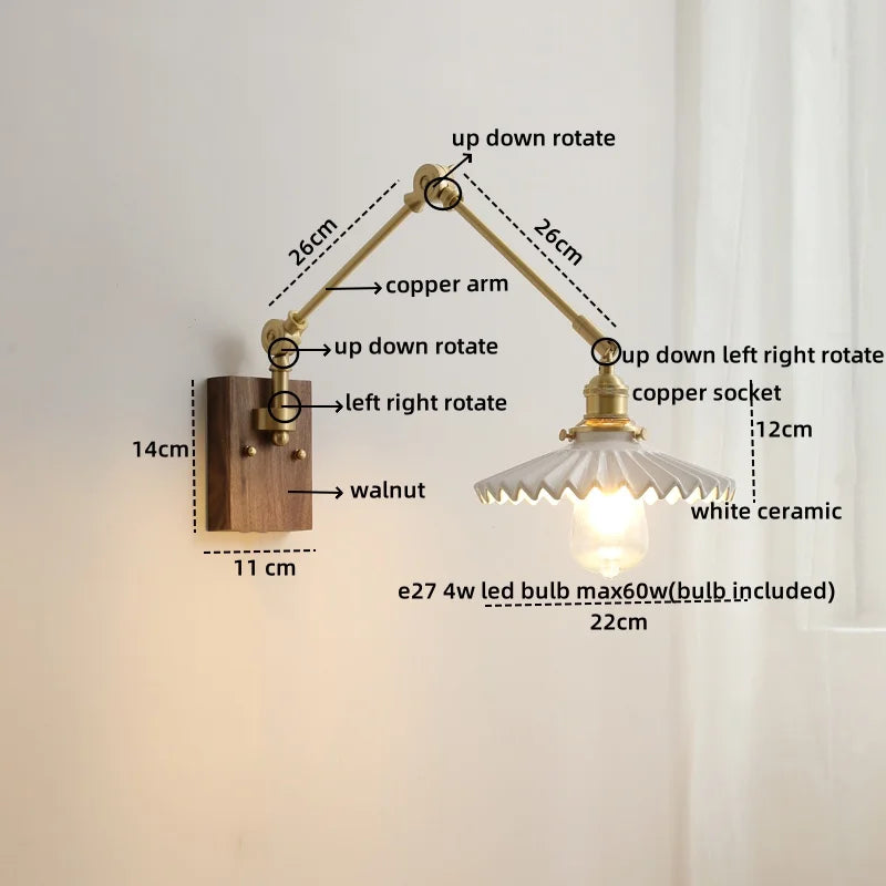 Ceramic Copper Swing Arm LED Wall Lights for Home Decor