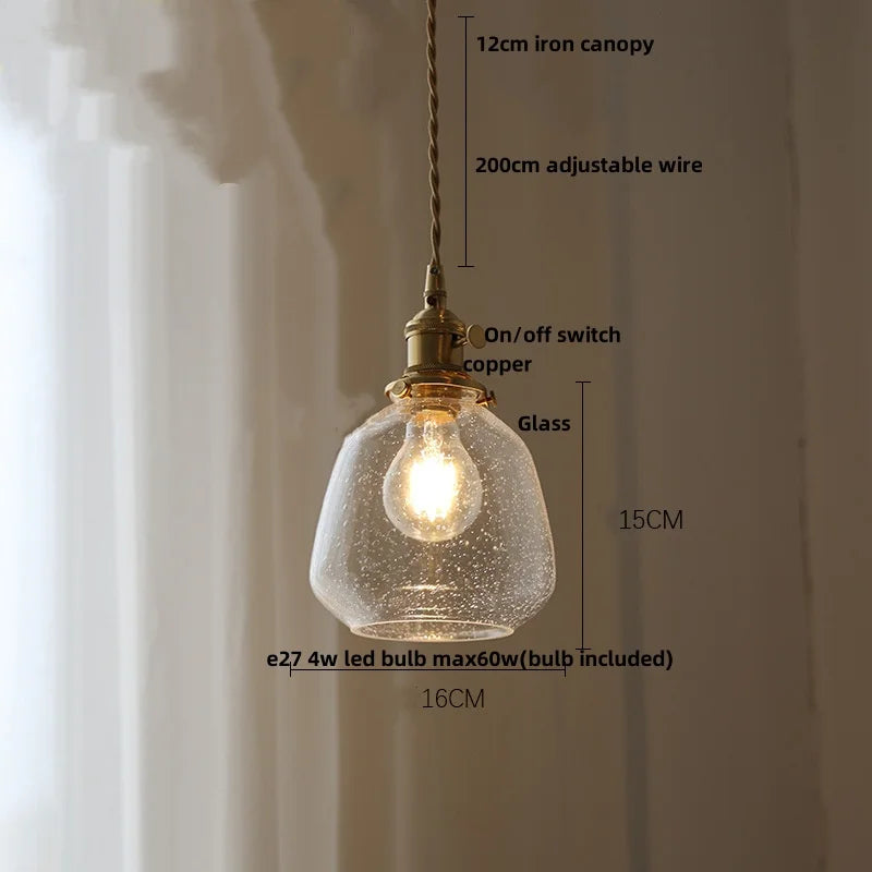 Afralia™ Bubble Glass Ball LED Pendant Lamp with Copper Knob Switch - Nordic Modern Home Decor