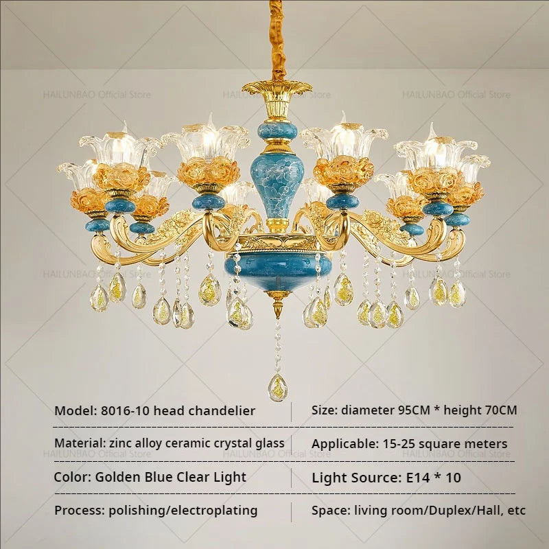 Luxury Ceramic Crystal Chandelier for Living Room, Bedroom, and Restaurant
