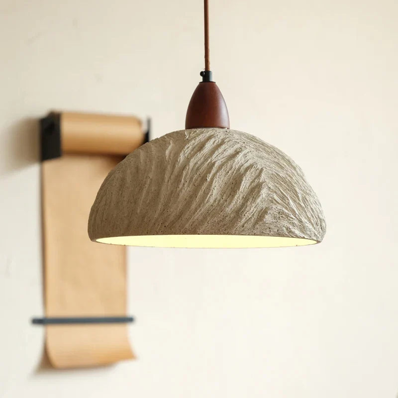 Wood Cement Pendant Light Fixture Adjustable LED Modern Nordic Hang Lamp