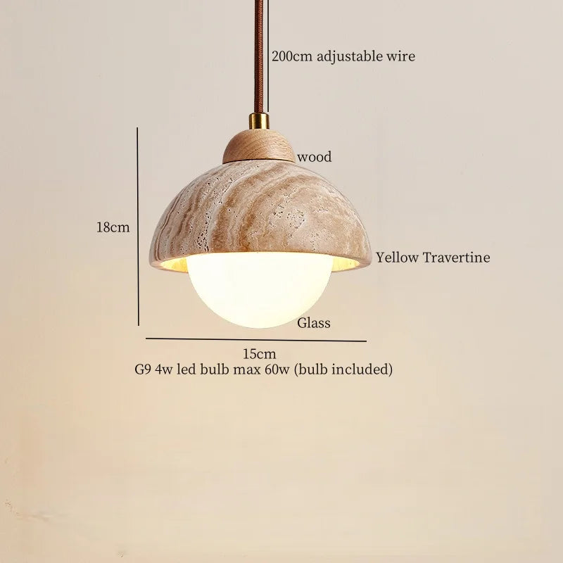 Yellow Travertine LED Pendant Lights with Long Arm Hanging Lamps