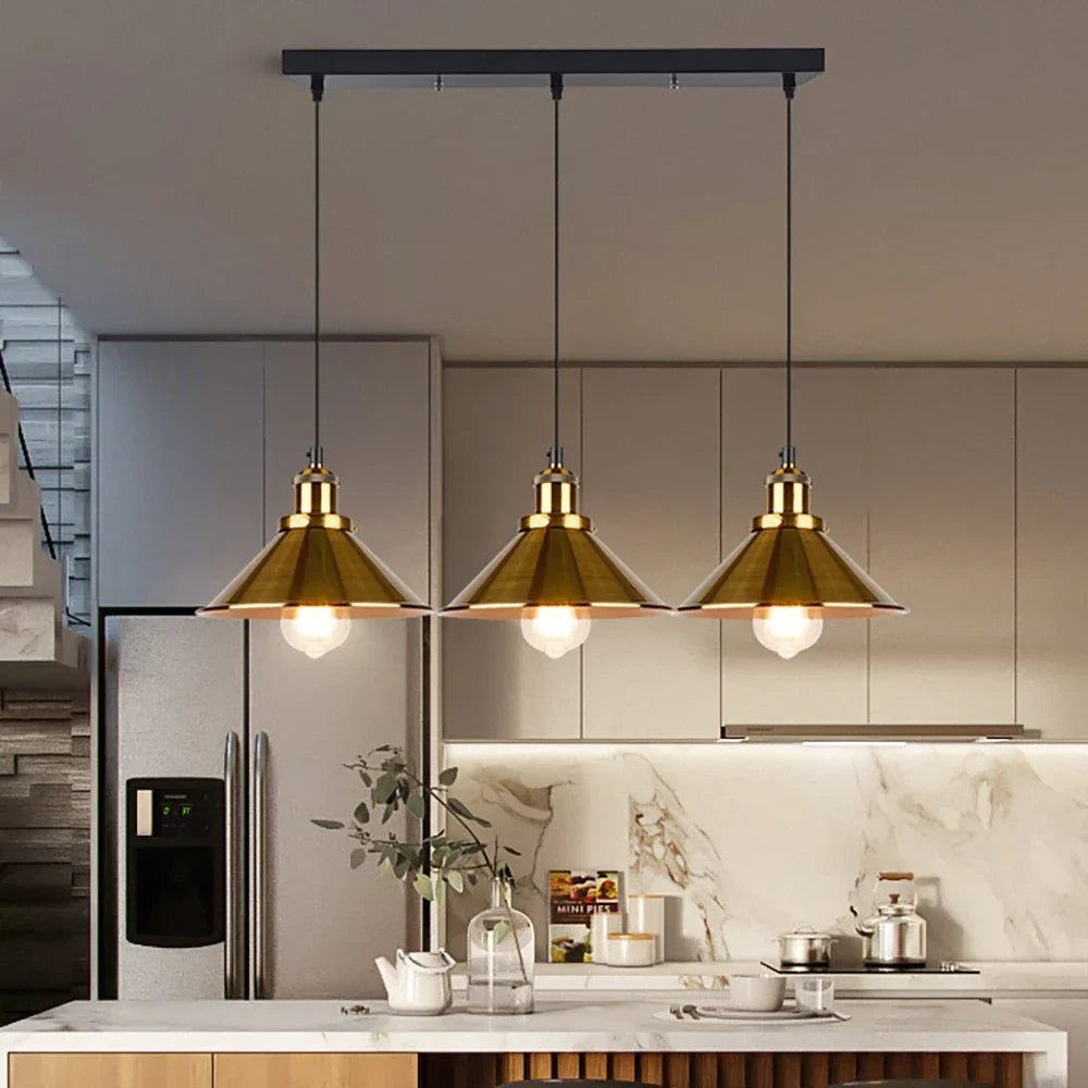 Vintage Industrial Chandelier - Retro Loft 3-Head Pendant Lamp in High-Quality Black Gold Finish