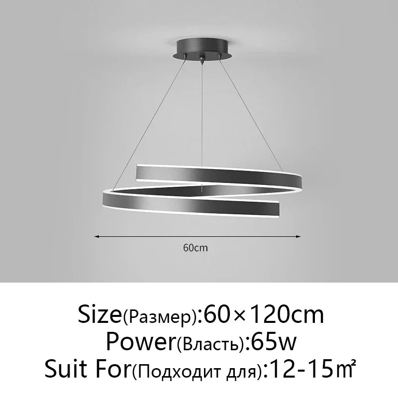 Round Spiral Chandelier in Black/White For Living Dining Kitchen Room Lighting Fixtures