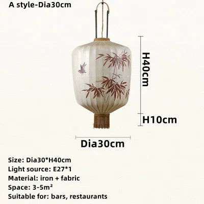Handmade Japanese Lantern Painting Pendant Lamp Fabric Chandelier