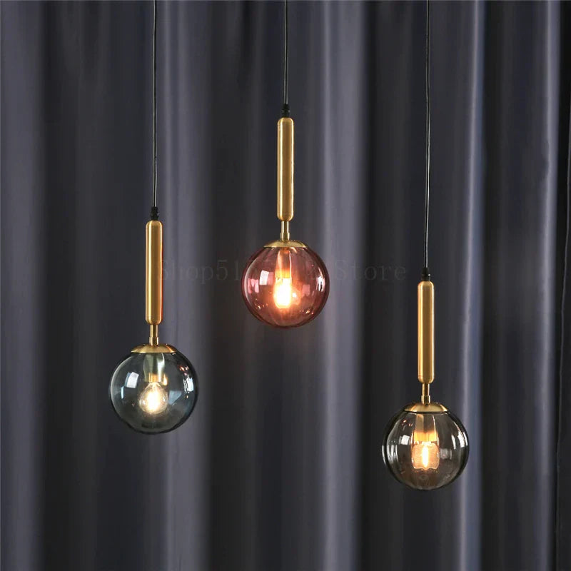 Glass Ball Pendant Lamp LED Hanging Light for Minimalist Living Room