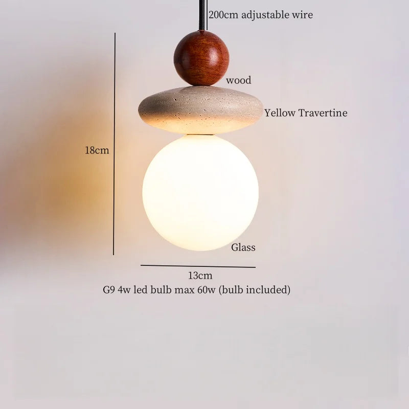 Afralia™ White Glass LED Pendant Light - Yellow Travertine Mid Century Hanging Lamps