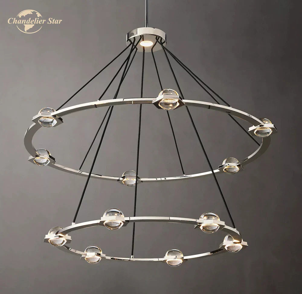 Éclatant Two-Tier Round Crystal Chandelier for Living & Dining Room