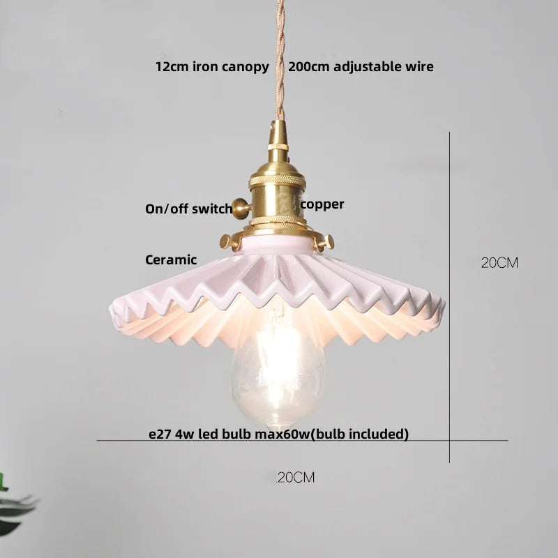 Wire Adjustable LED Pendant Light - Brass Knob Switch E27 Nordic Modern Ceramic Hang Lamp