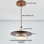Yellow Travertine LED Pendant Lamp with Natural Wood Accent