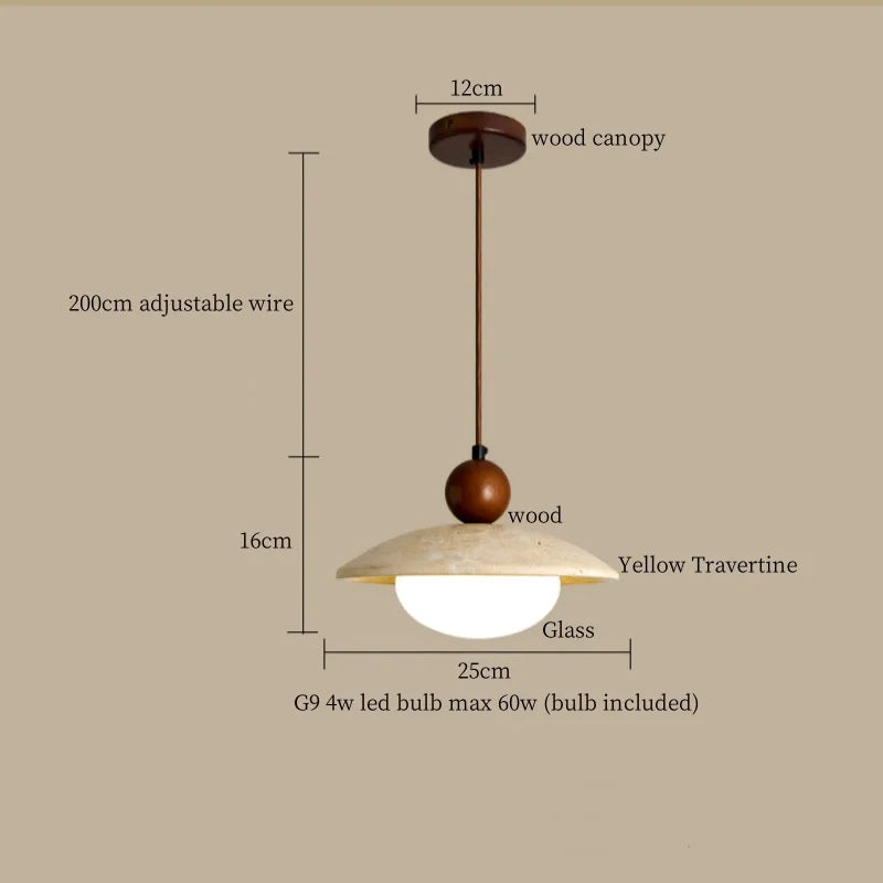 Yellow Travertine LED Pendant Lights | Mid Century Modern Hanging Lamp for Home and Kitchen