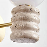 Japanese LED Wall Lamp, Pull Chain Switch, Yellow Travertine Glass, White Shade