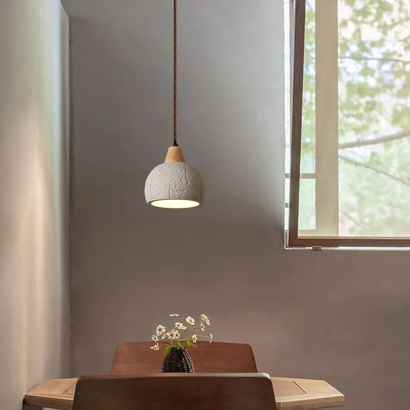 Micro Cement Wood LED Pendant Lamps for House Kitchen Living Room Decor