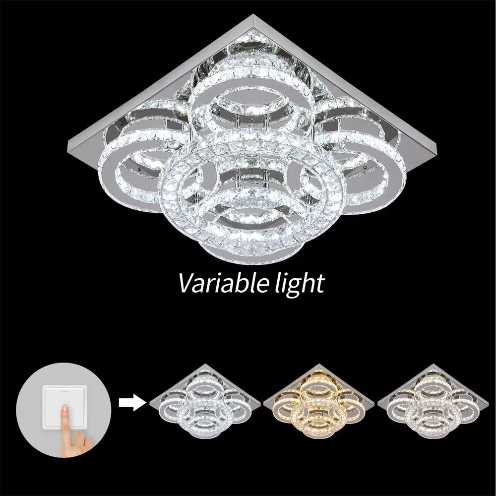 Crystal LED Ceiling Chandelier: Elegant 3-Side Nordic Indoor Light for Living Room