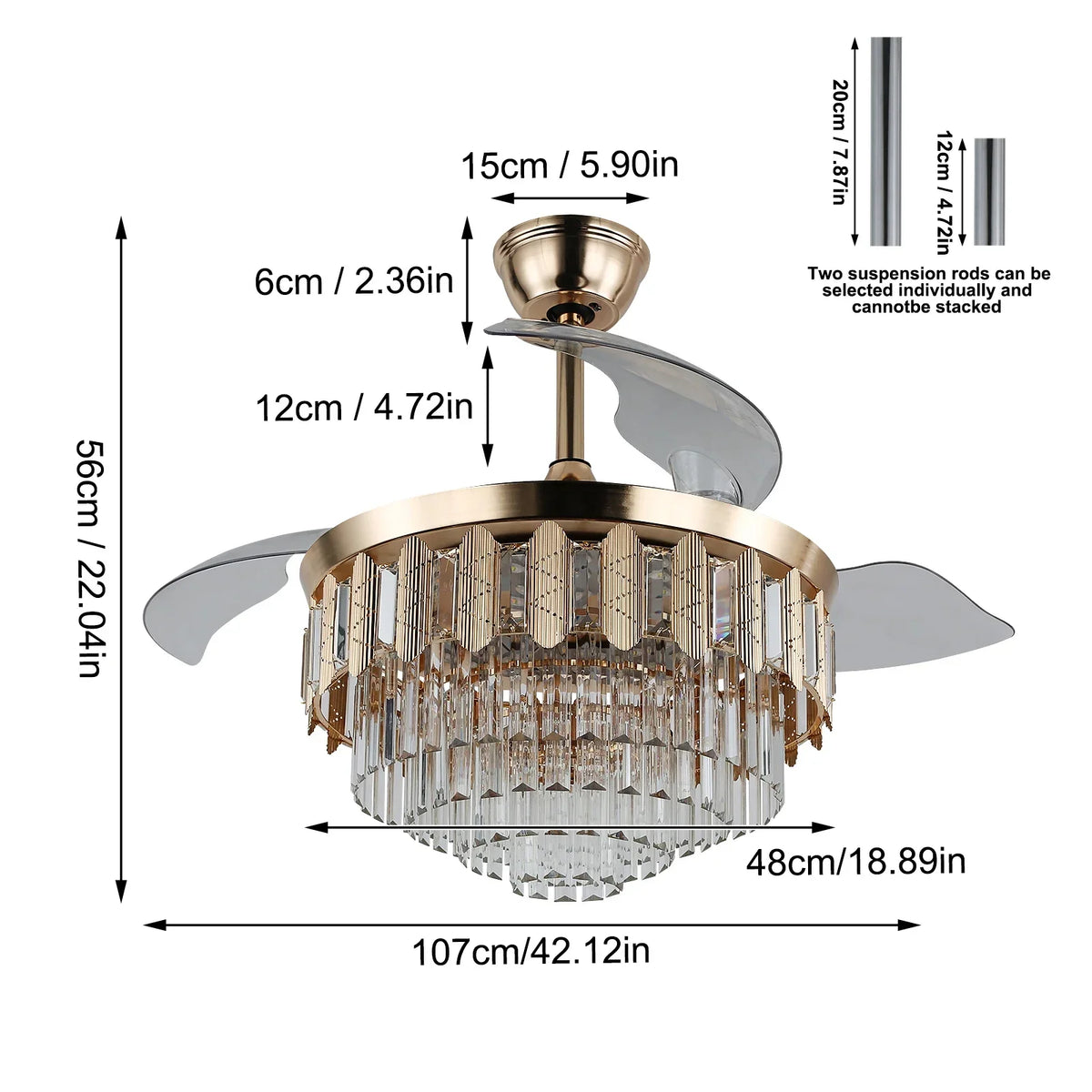 Smart LED Ceiling Fan with Remote Control - Reversible BLDC Fandelier
