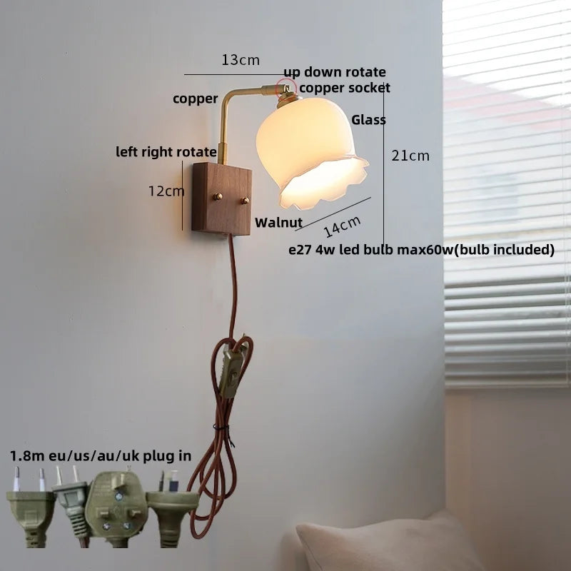 Walnut Ash LED Wall Sconce Rotatable White Glass Stair Light Fixtures