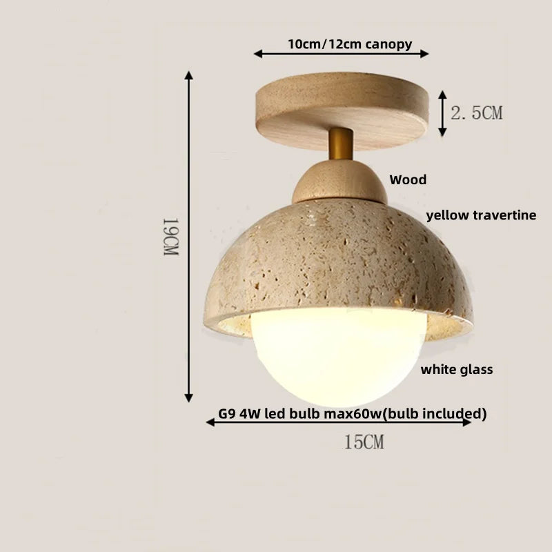 Yellow Travertine Stone LED Ceiling Light for Modern Nordic Ambiance