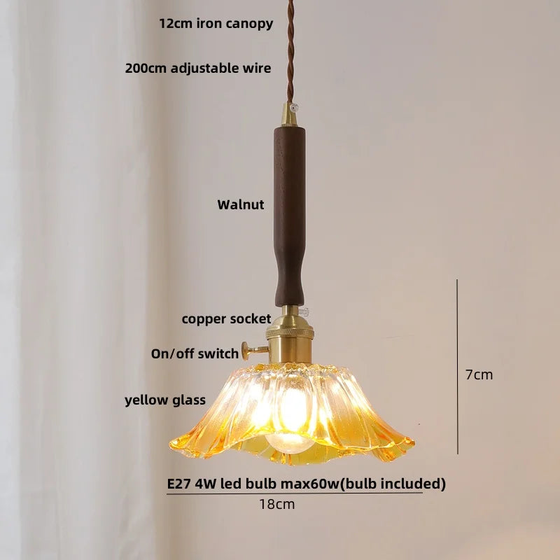 Afralia White Ceramic LED Pendant Light with Walnut Wood Accent - Modern Nordic Design