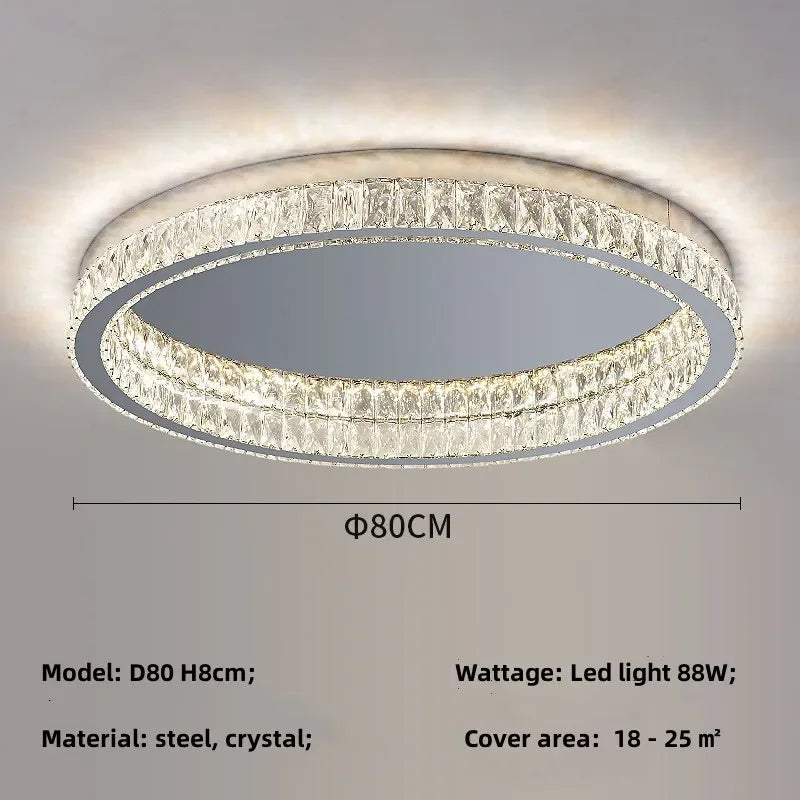 Crystal LED Ceiling Light Chrome Steel Chandelier - Dimmable Round Lamp
