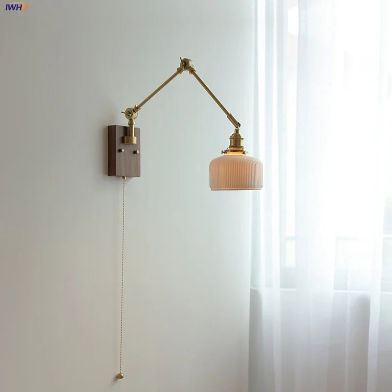 White Ceramic LED Wall Light Nordic Modern Copper Rotatable Bedside Lamp