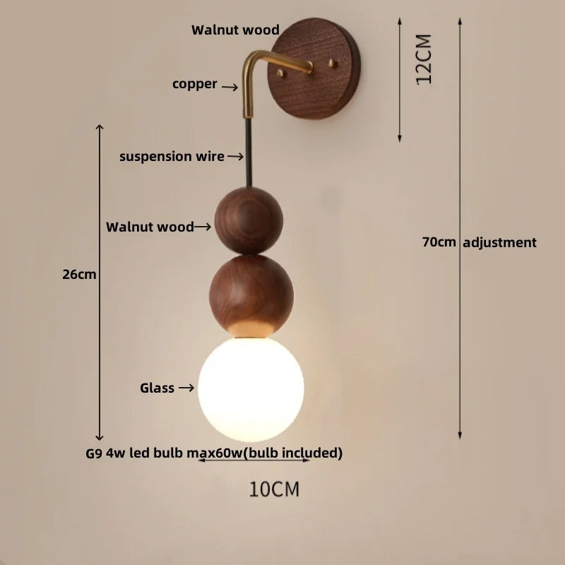 LED Walnut Wood Wall Light Sconce with Adjustable Acrylic Lamparas